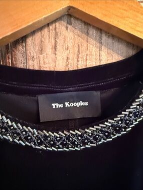 The Kooples Black Beaded Velvet Jewel-Neck Top